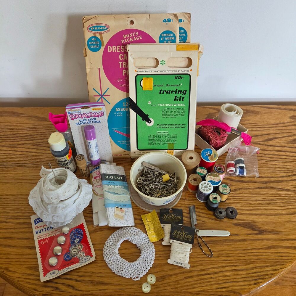 Vintage Sewing Notions Lot - Spools, Buttons, Supplies and More!